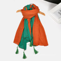 Heißer Verkauf Schal Frauen Hijab Persönlichkeit Doppel Farbe Splicing Schals Baumwolle Quaste Schal